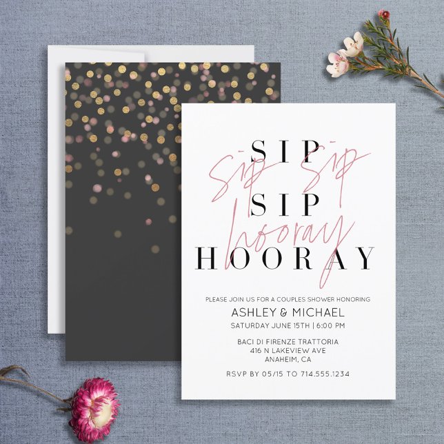 Sip Sip Hooray Modern Black White Bridal Shower Invitation (Creator Uploaded)
