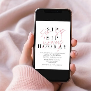 Sip Sip Hooray Modern Black White Bridal Shower Invitation