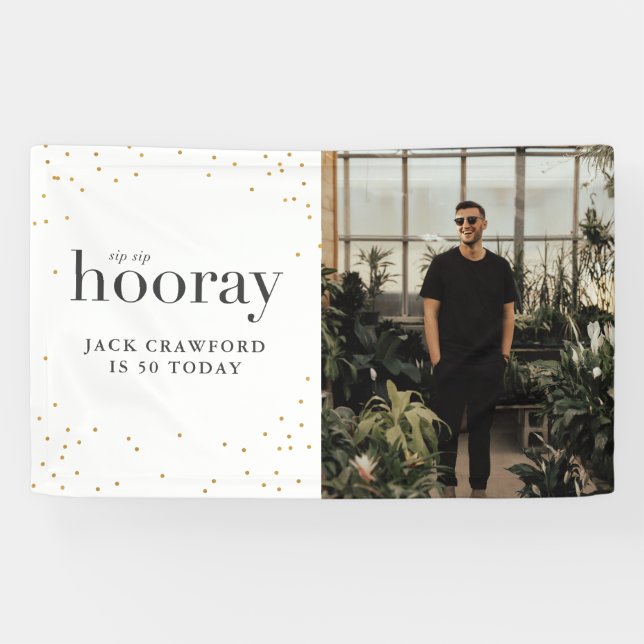 Sip sip hooray modern elegant birthday party banner (Horizontal)