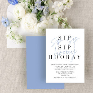 Sip Sip Hooray Modern Steel Blue Bridal Shower Invitation