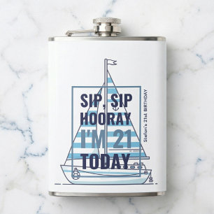 Sip Sip Hooray Nautical 21st Birthday  Hip Flask