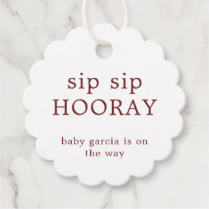 Sip Sip Hooray Simple Burgundy White Baby Shower Favour Tags