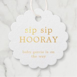 Sip Sip Hooray Simple Gold Foil Baby Shower Favour Tags