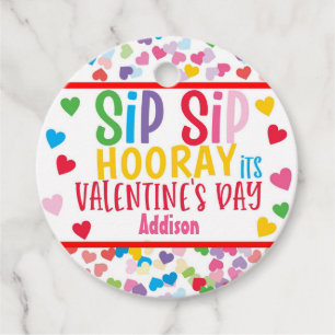 Sip SIp hooray straw valentine favour Round Favour Tags