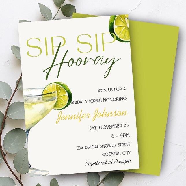 Sip Sip Hooray Tequila Cocktail Bridal Shower Invitation (Sip Sip Hooray Tequila Cocktail Bridal Shower Invitation)