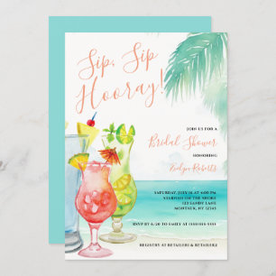 Sip Sip Hooray Tropical Cocktails Bridal Shower Invitation