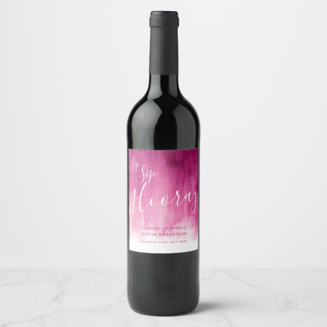 Sip Sip hooray wedding dark pink wine labels (Front)