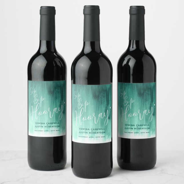 Sip Sip hooray wedding emerald green wine labels (Bottles)