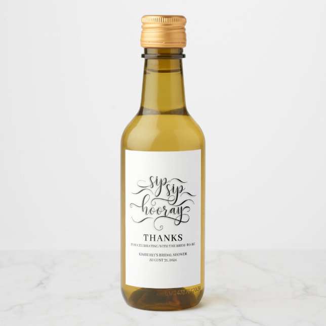 Sip Sip Hooray Wedding or Bridal Shower Wine Label (Front)