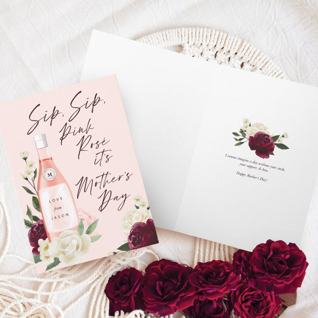 Sip, Sip, Pink Rosé  It's Mother's Day Wine Floral Card (Sip, Sip, Pink Rosé It's Mother's Day Wine Floral Card)