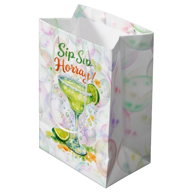 Sip Sip Sip Horray Bubbles Birthday Party Medium Gift Bag (Front Angled)