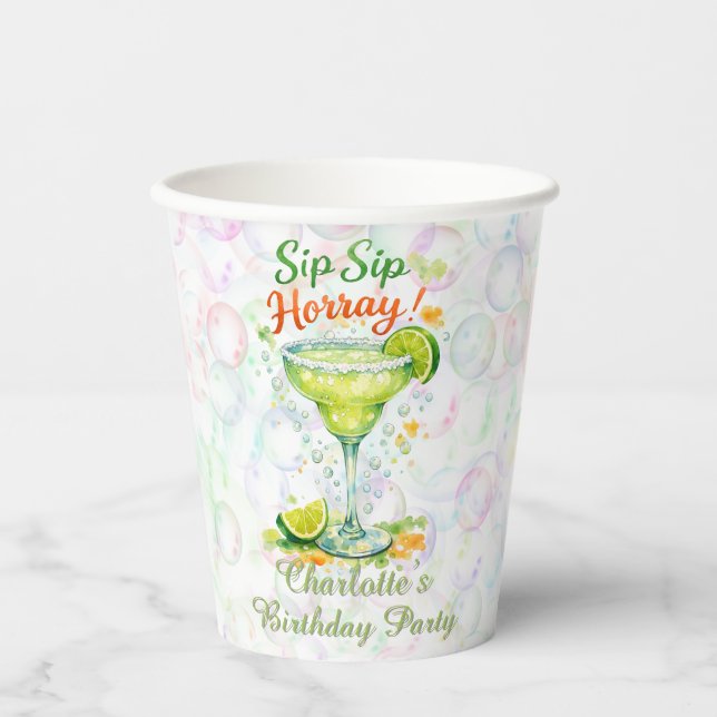 Sip Sip Sip Horray Bubbles Birthday Party Paper Cups (Front)