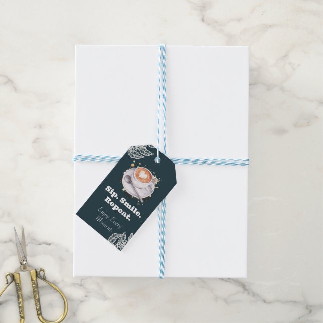 Sip Smile Repeat Coffee Latte Art Gift Tag (With Twine)