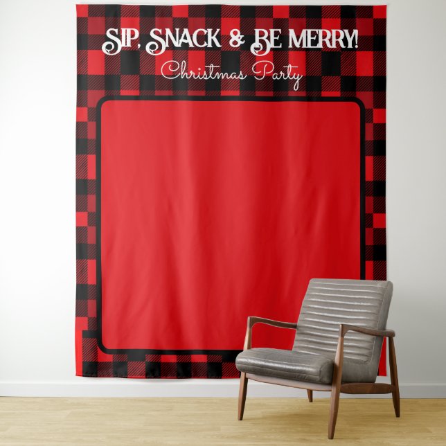 Sip Snack & Be Merry Christmas Party Backdrop Tapestry (In Situ)
