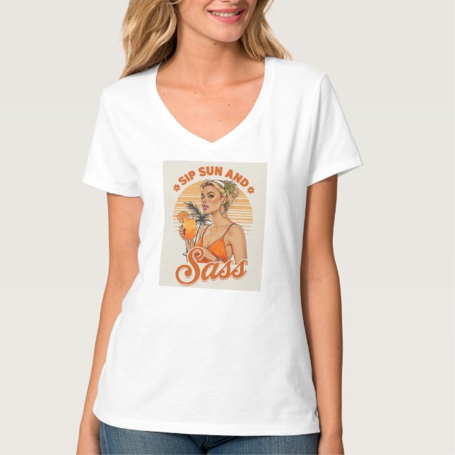 Sip, Sun, and Sass – Retro Summer Vibes Illustrati T-Shirt (Front)
