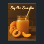 Sip the Summer – Apricot Juice Postcard<br><div class="desc">Send a burst of summer sunshine with this vibrant postcard featuring a mason jar brimming with fresh apricot juice, beautifully paired with ripe apricots on a warm wooden background. This design captures the essence of refreshment and sunshine, perfect for summer greetings, party invitations, or decorative notes. A delightful addition to...</div>