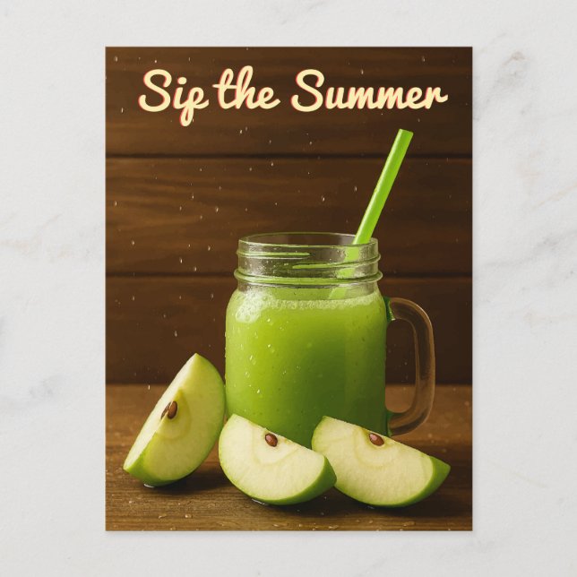 Sip the Summer – Green Apple Juice & Fresh Fruit  Postcard (Front)