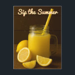 Sip the Summer – Lemon Juice Postcard<br><div class="desc">Send a splash of sunshine with this refreshing lemon juice postcard. Featuring a vibrant mason jar of fresh lemonade,  ripe lemons,  and a rustic wooden background,  it’s the perfect cheerful note for summer greetings,  party invites,  or just a sunny hello!</div>