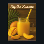 Sip the Summer – Mango Juice Postcard<br><div class="desc">Send a splash of sunshine with this vibrant mango juice postcard, part of the juicy “Sip the Summer” series. Featuring a fresh mason jar of mango juice with luscious fruit slices and a tropical leaf backdrop, this card is perfect for summer greetings, party invitations, or brightening someone's day. Pairs beautifully...</div>