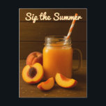 Sip the Summer – Peach Juice Rustic Postcard<br><div class="desc">Send sunshine and sweetness with this delightful peach juice postcard! Featuring a vibrant mason jar filled with golden peach nectar, surrounded by juicy fresh peaches, this design radiates cozy summer vibes. Set against a rustic wooden backdrop and topped with the phrase “Sip the Summer”, it’s a warm and cheerful greeting...</div>
