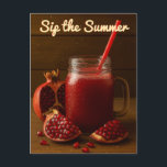 Sip the Summer – Pomegranate Juice Postcard<br><div class="desc">Send a burst of bold flavor with this striking pomegranate juice postcard! A mason jar brimming with deep red juice is surrounded by lush, jewel-like pomegranate seeds — all set against a rich wooden backdrop with refreshing water droplets. Perfect for food lovers, fruit fans, or summer greetings that stand out....</div>