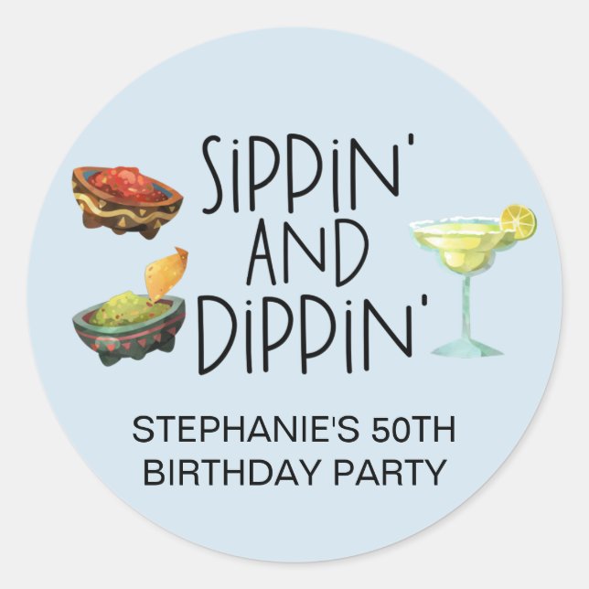 Sippin' and Dippin' Margarita Guacamole Salsa Classic Round Sticker (Front)