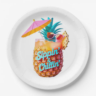 Sippin’ & Chillin’ Tropical Party Design Paper Plate
