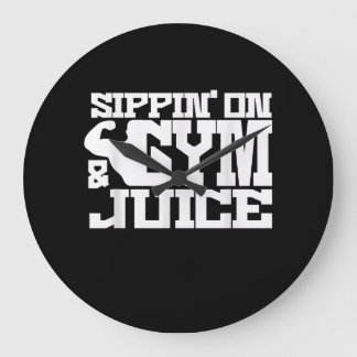 Sippin On Gym Juice - Mens Workout Shirts Funny Large Clock