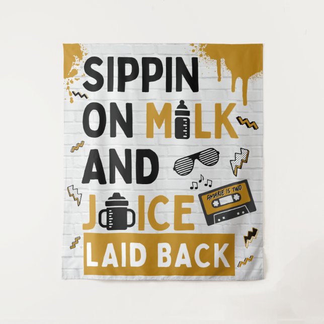 Sippin on Milk & Juice Black/Gold Hip Hop Birthday Tapestry (Front)
