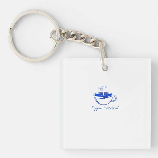Sippin Survival" Minimalist Coffee Graphic Tee  Key Ring (Front)