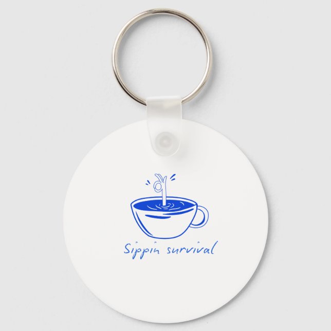 Sippin Survival" Minimalist Coffee Graphic Tee  Key Ring (Front)