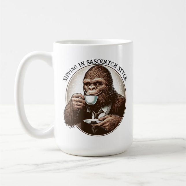 Sipping in Sasquatch Style Coffee Mug (Left)