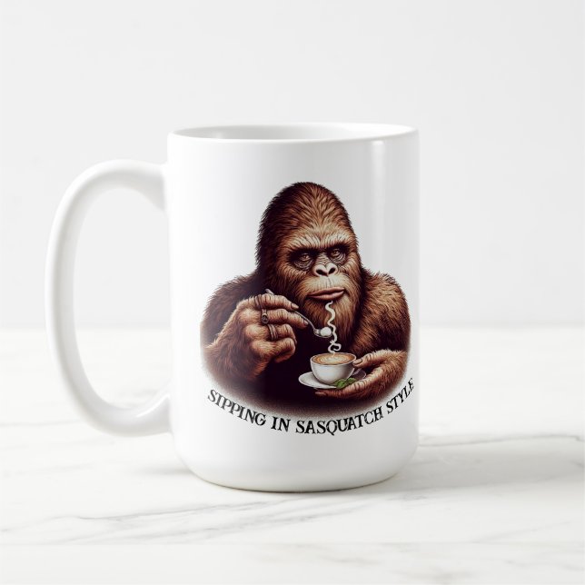 Sipping in Sasquatch Style Coffee Mug (Left)