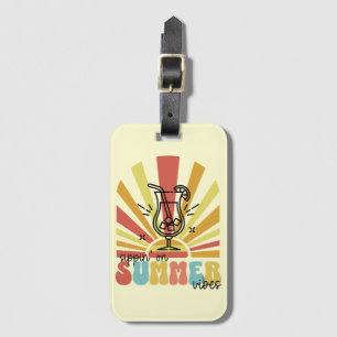 Sipping On Summer Vibes, Retro Sun, Cocktail Glass Luggage Tag