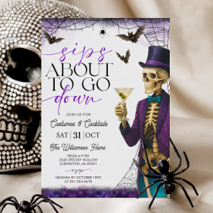 Sips About to Go Down Skeleton Halloween Party Invitation
