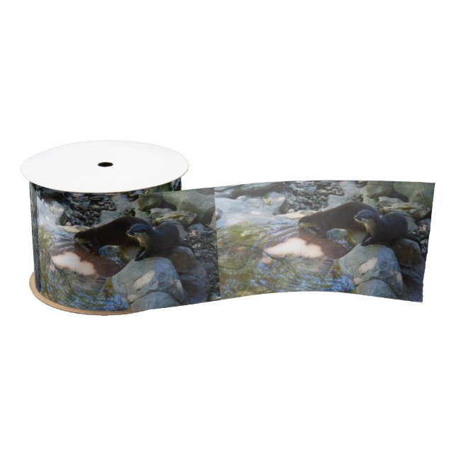 **"Sips by the Stream: Otters Drinking from River  Satin Ribbon (Spool)