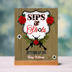 Sips & Shots Guns or Roses Gender Reveal Acrylic Sign