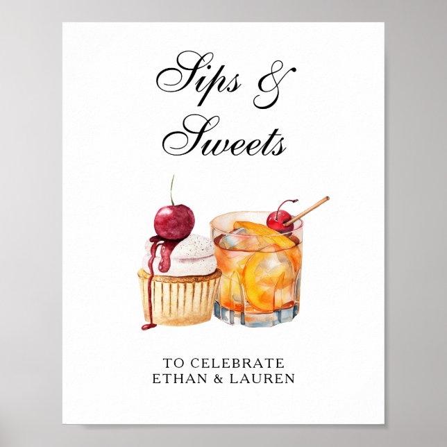 Sips & Sweets Wedding Cocktail & Cupcake Poster (Front)