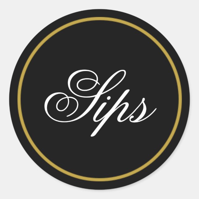 "Sips" Wedding Sticker - Black Gold (Front)