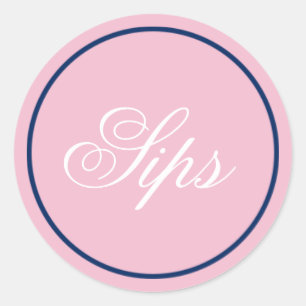 "Sips" Wedding Sticker - Blush Pink/Navy