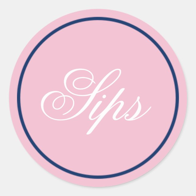 "Sips" Wedding Sticker - Blush Pink/Navy (Front)