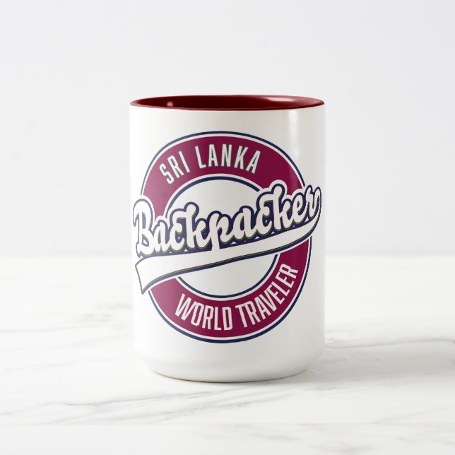 Sir backpacker world traveller retro logo Two-Tone coffee mug (Center)