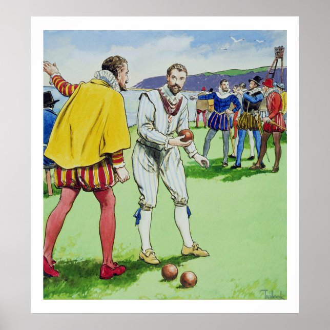 Sir Francis Drake (1540/3-96) playing bowls, from Poster (Front)