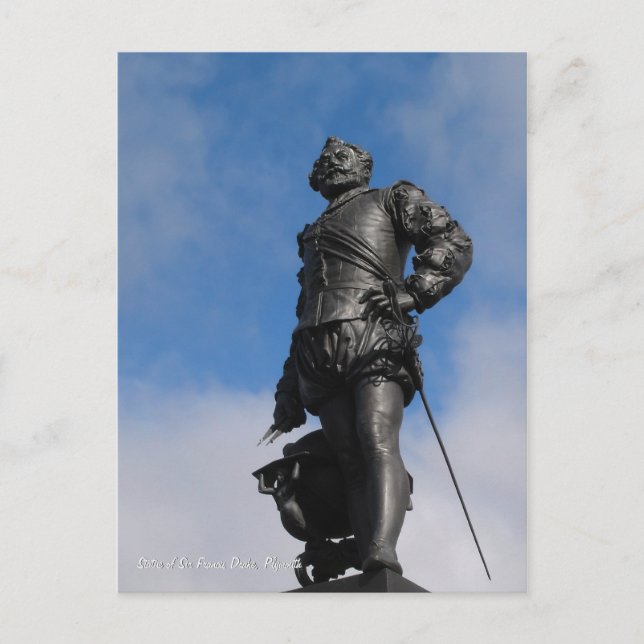 Sir Francis Drake Statue, Plymouth postcard (Front)