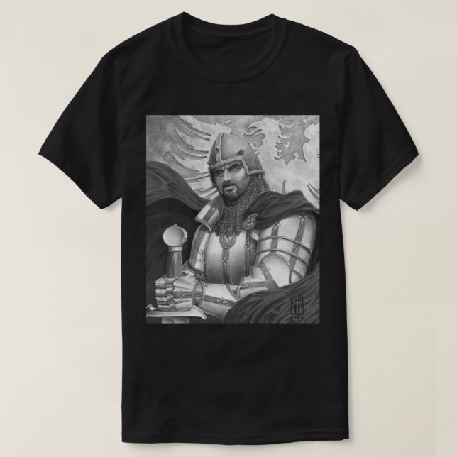 Sir Gawain in Black and White T-Shirt (Design Front)