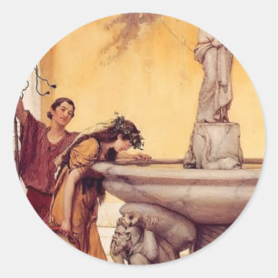 Sir Lawrence Alma-Tadema:Between Venus and Bacchus Classic Round Sticker