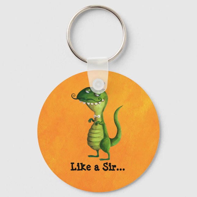 Sir T-rex with Moustaches Key Ring (Front)