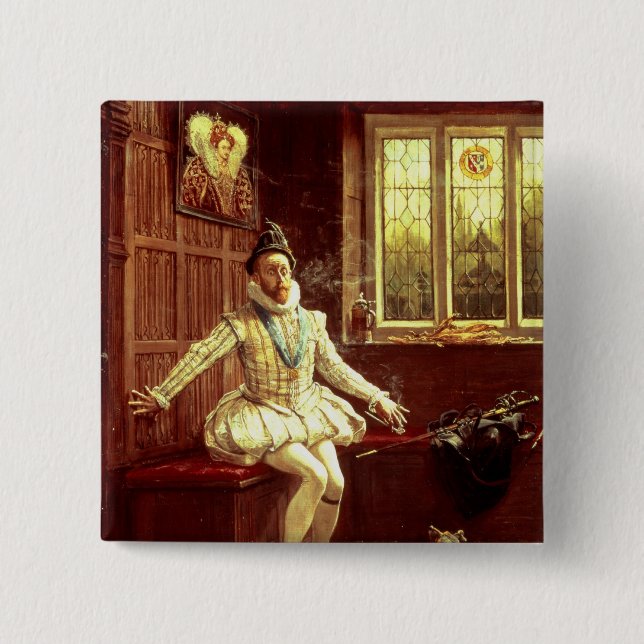 Sir Walter Raleigh's  First Smoke 15 Cm Square Badge (Front)
