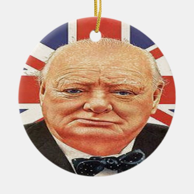 Sir Winston Churchill Ceramic Tree Decoration (Front)