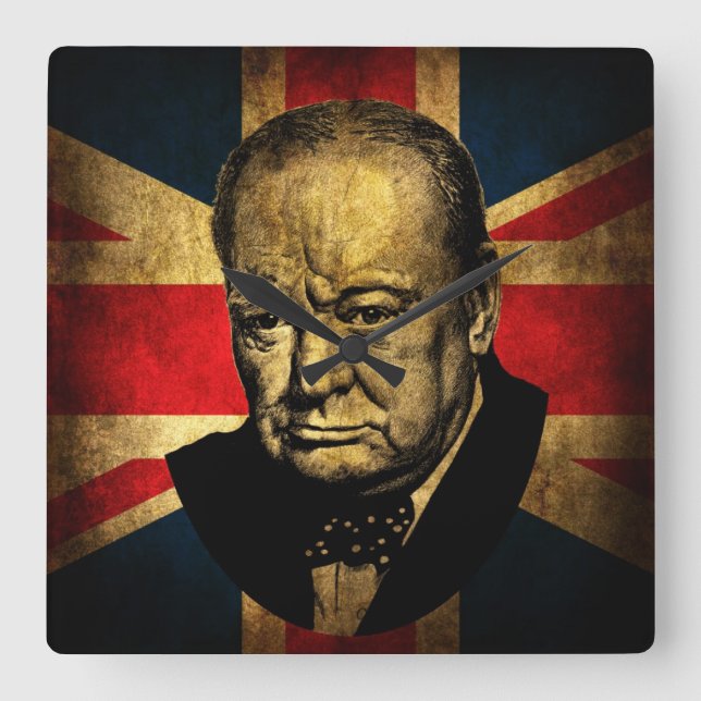 Sir Winston Churchill Square Wall Clock (Front)